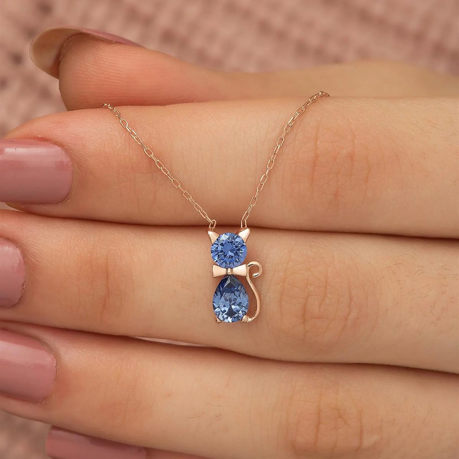 Custom Cat Bow Birthstone Necklace - Personalized Gifts For Cat Lovers
