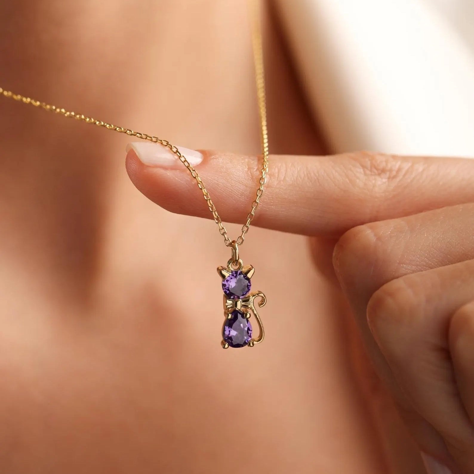 Custom Cat Bow Birthstone Necklace - Personalized Gifts For Cat Lovers