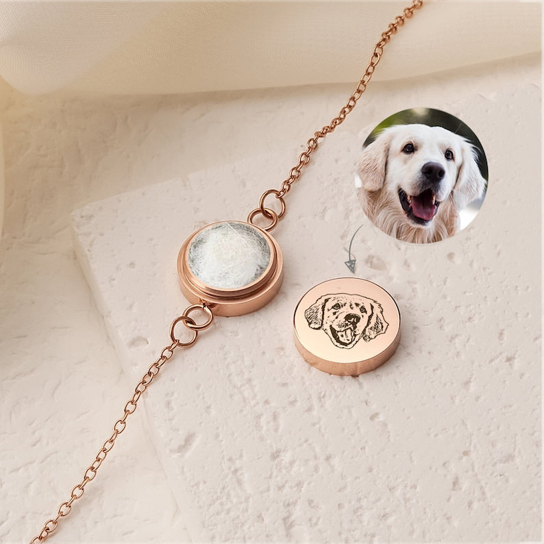 Custom Pet Portrait Pet Bracelet Can Hold Pet Fur
