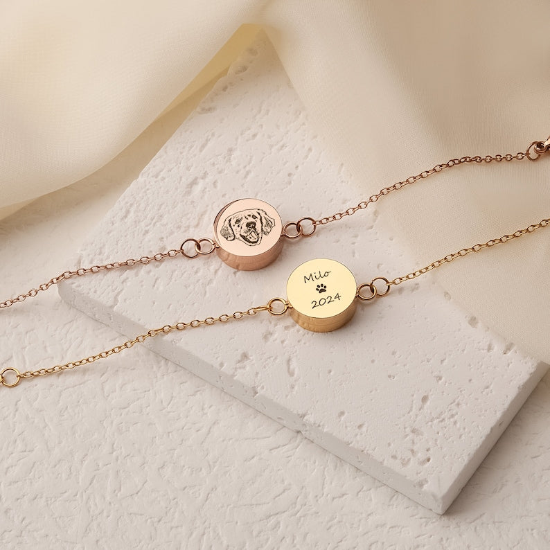 Custom Pet Portrait Pet Bracelet Can Hold Pet Fur