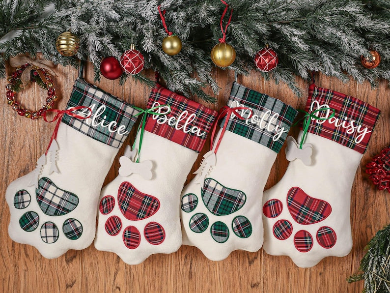 Personalized Pet Christmas Stocking – Embroidered Dog & Cat Holiday Gift