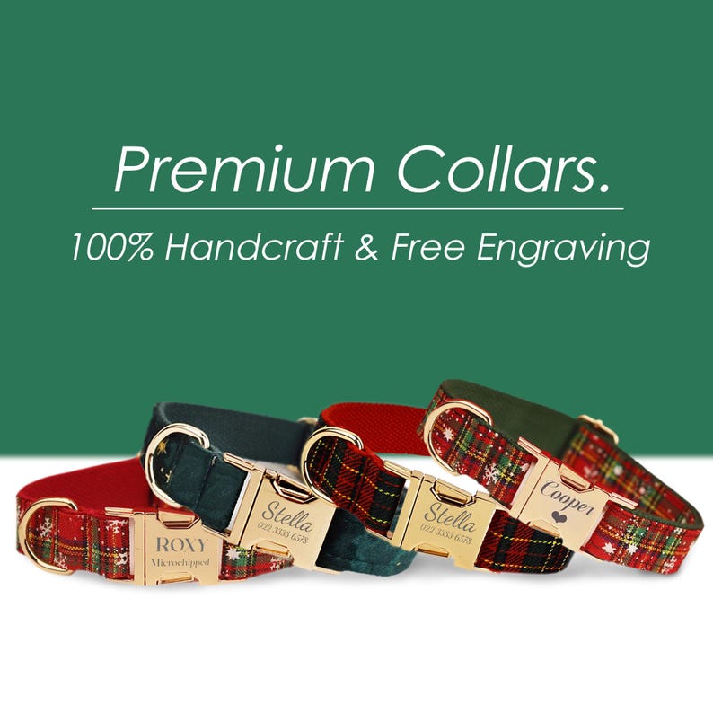 Personalize Dog Collar Leash Set with Bow Xmas Santa Collar for Puppies Engraved Pet Name