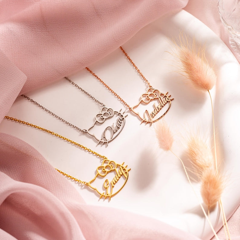 Custom Cute Kitty Name Necklace