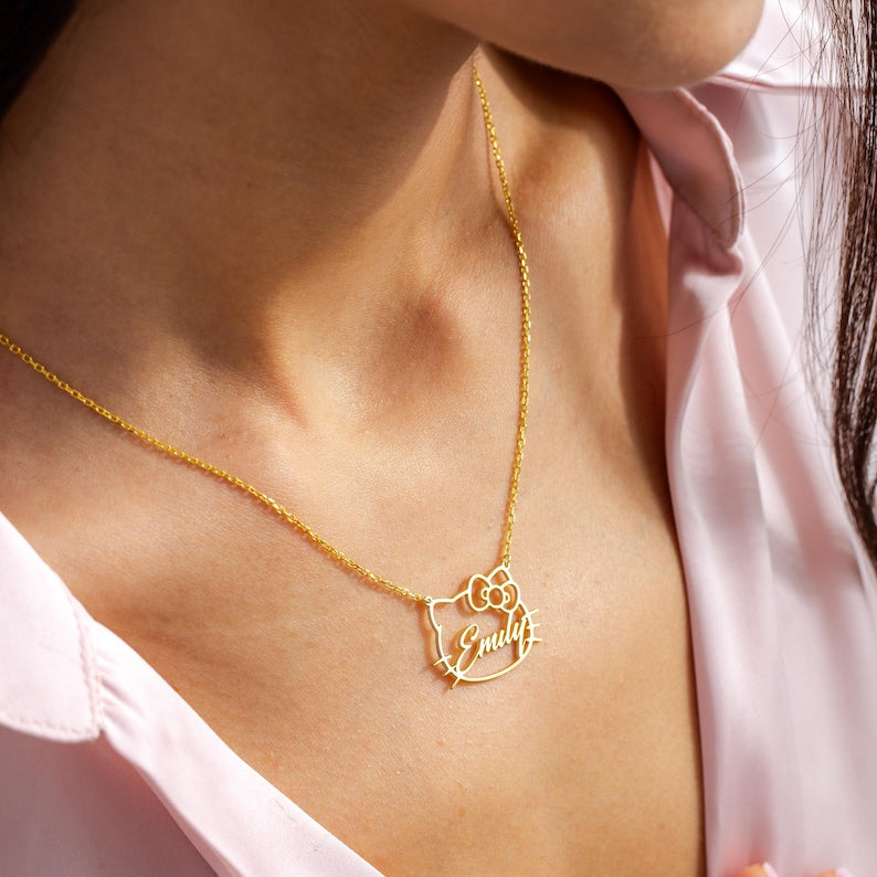 Custom Cute Kitty Name Necklace