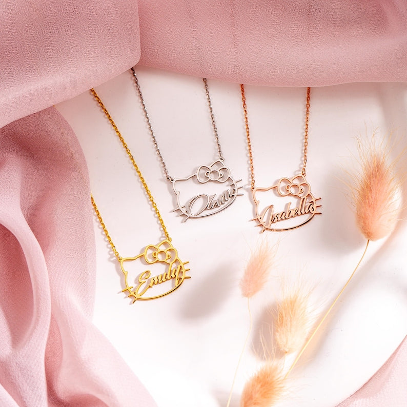 Custom Cute Kitty Name Necklace