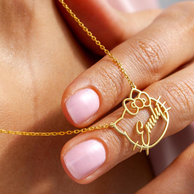 Custom Cute Kitty Name Necklace