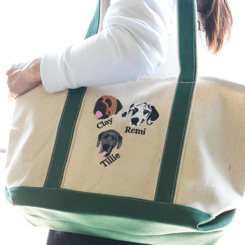 Embroidered Custom Pet Face Canvas Tote Bag using Pet Photo