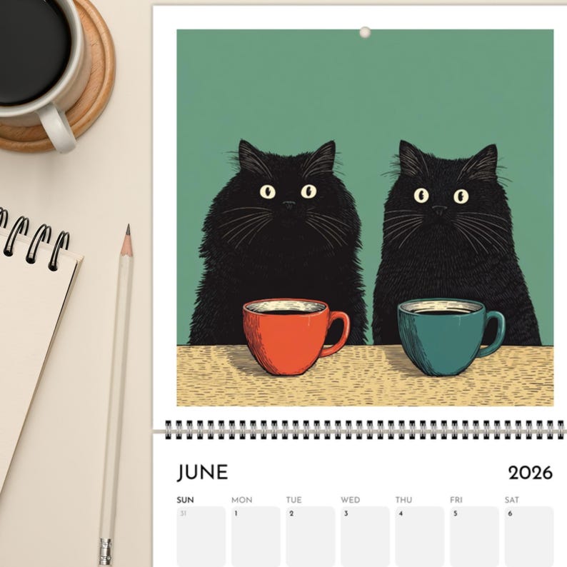 Cat Wall Calendar 2026 Cats Chillin' with Coffee