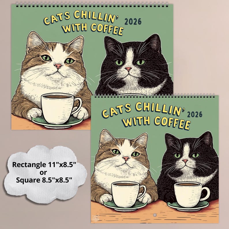 Cat Wall Calendar 2026 Cats Chillin' with Coffee