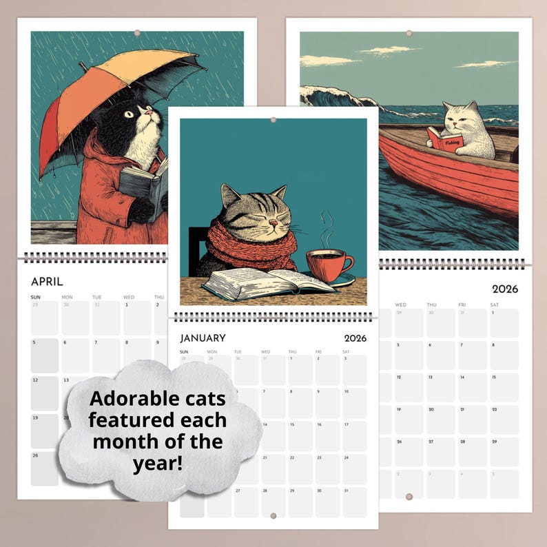 Cat Wall Calendar 2026 Cats Chillin' with Books