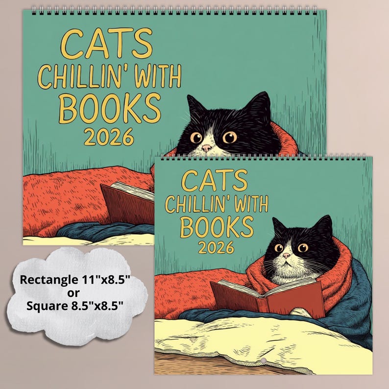 Cat Wall Calendar 2026 Cats Chillin' with Books