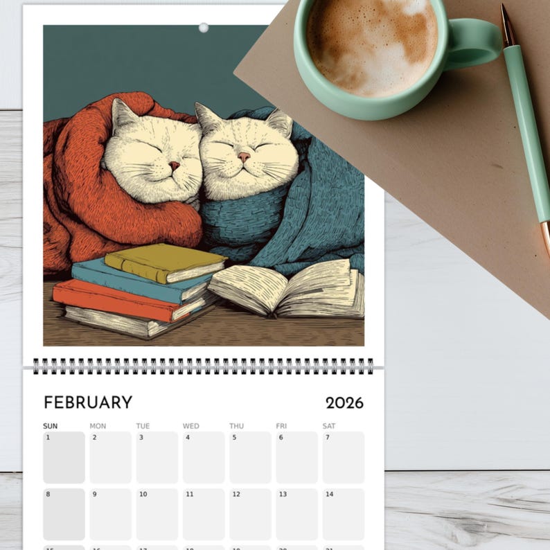Cat Wall Calendar 2026 Cats Chillin' with Books