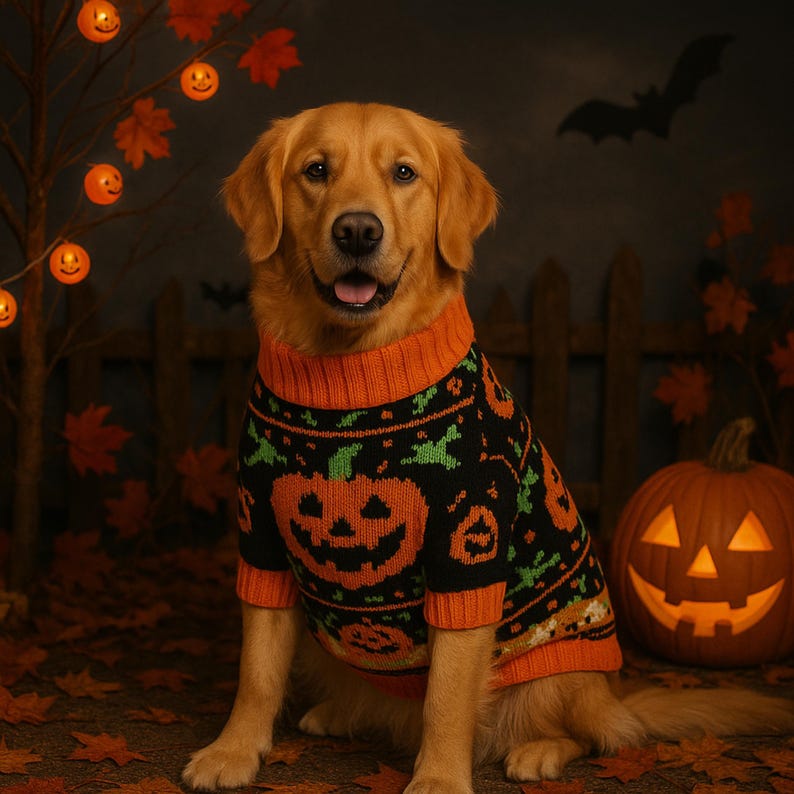Halloween Knitted Pet Sweater – Cozy Dog & Cat Coat for Small Breeds