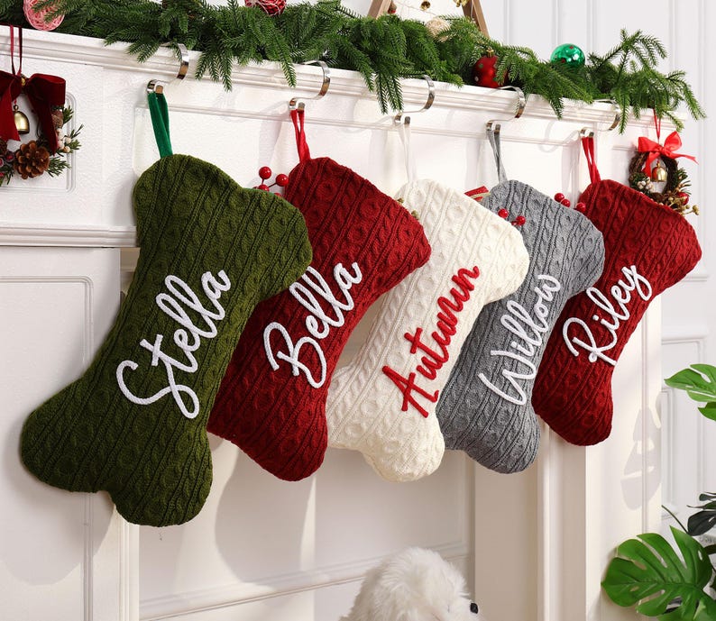 Personalized Bone Dog Christmas Stocking – Name Engraved Holiday Gift