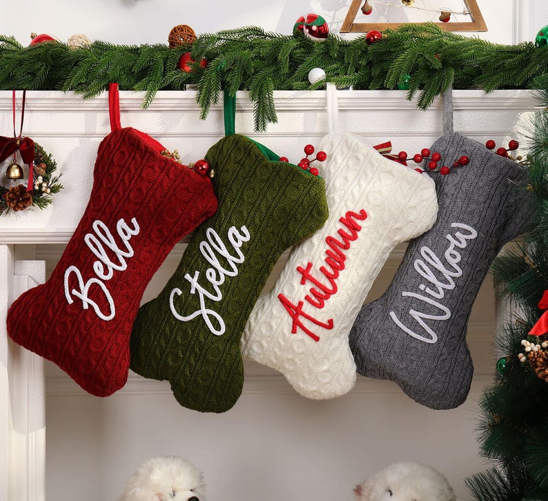 Personalized Bone Dog Christmas Stocking – Name Engraved Holiday Gift