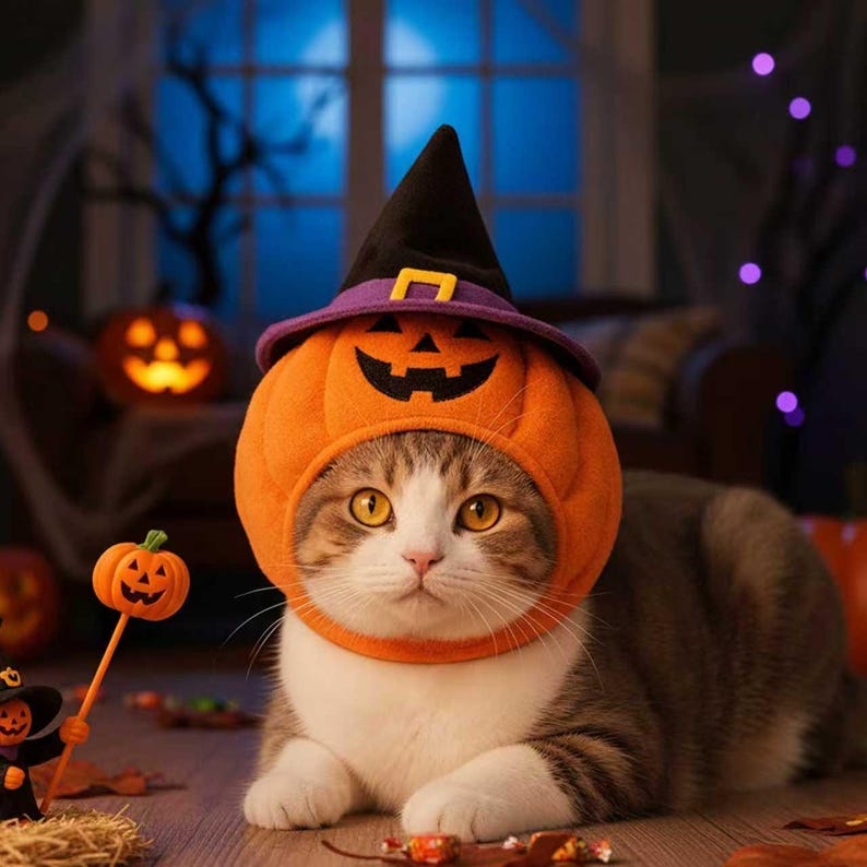Halloween Pumpkin Pet Hat – Adjustable Costume for Cats & Dogs