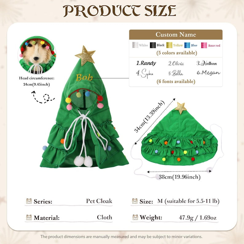 Personalized Christmas Cat Dog Name Cape Clothes