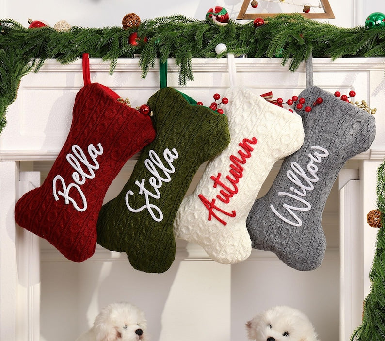 Personalized Bone Dog Christmas Stocking – Name Engraved Holiday Gift