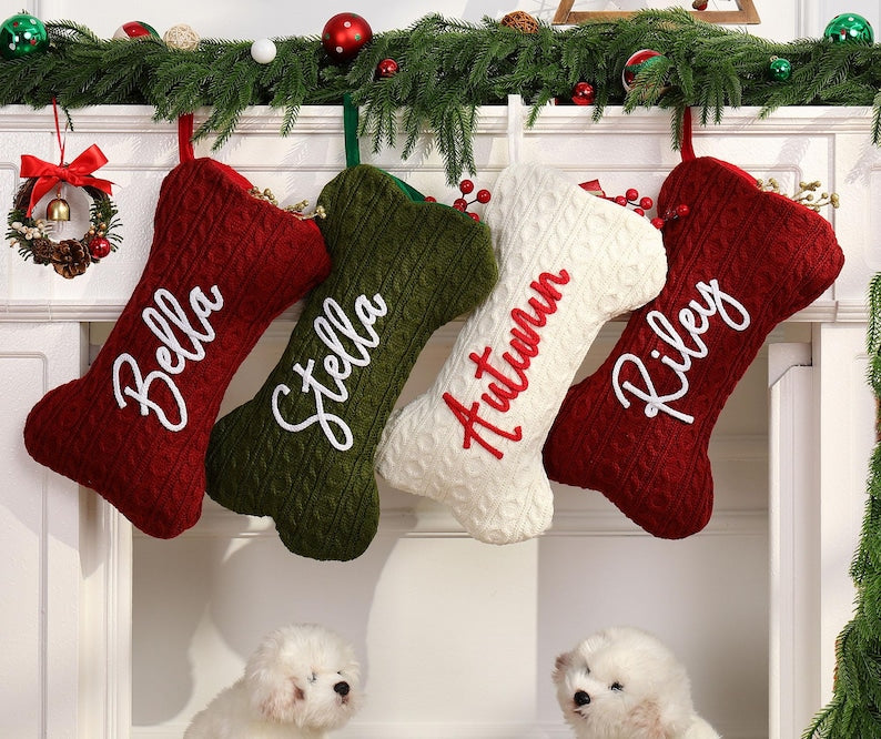 Personalized Bone Dog Christmas Stocking – Name Engraved Holiday Gift