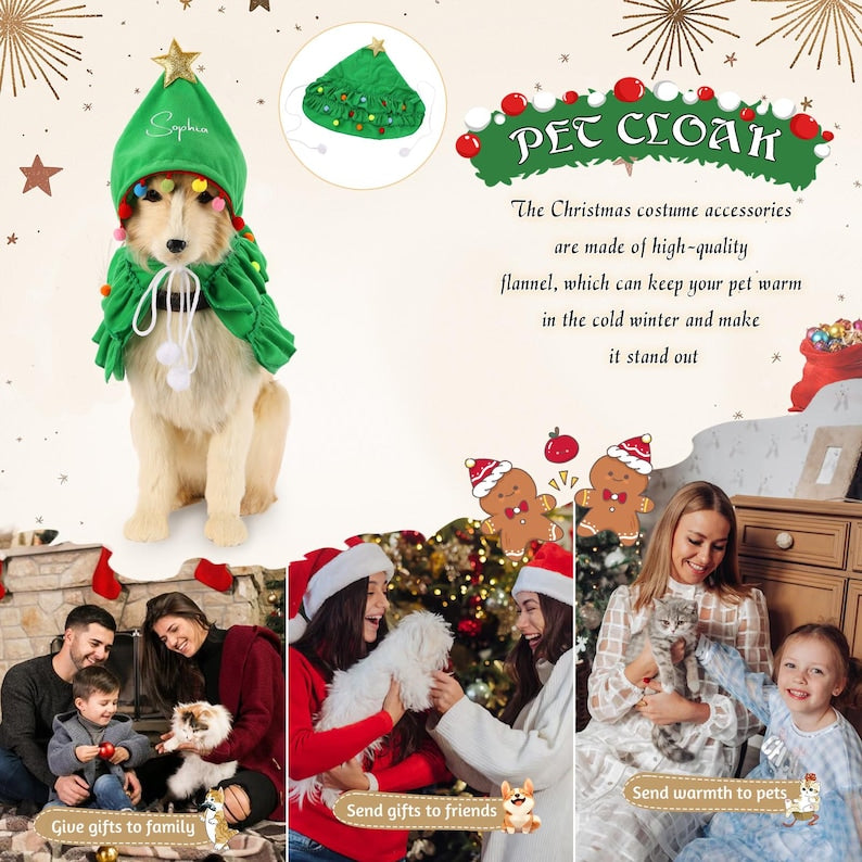 Personalized Christmas Cat Dog Name Cape Clothes