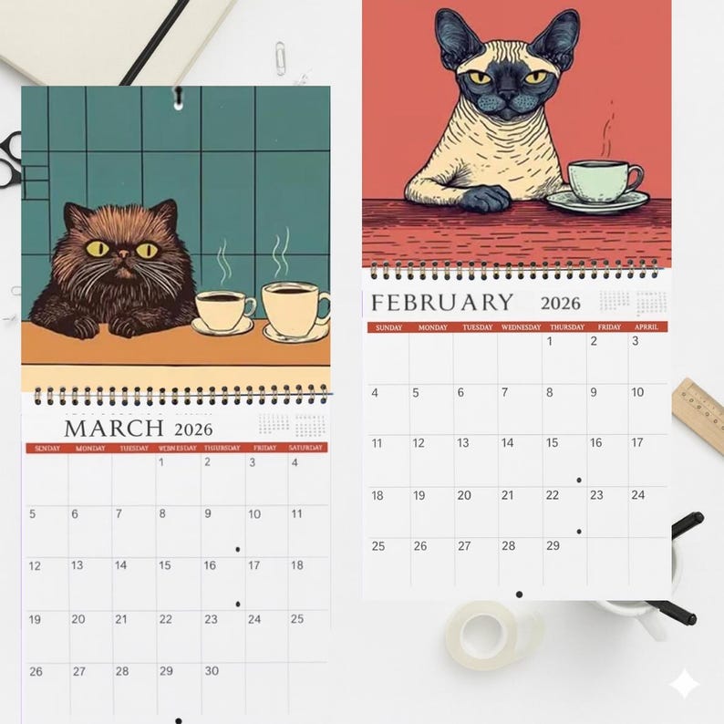 Cats Chillin Wall Calendar 2026, Coffee Cat Photos