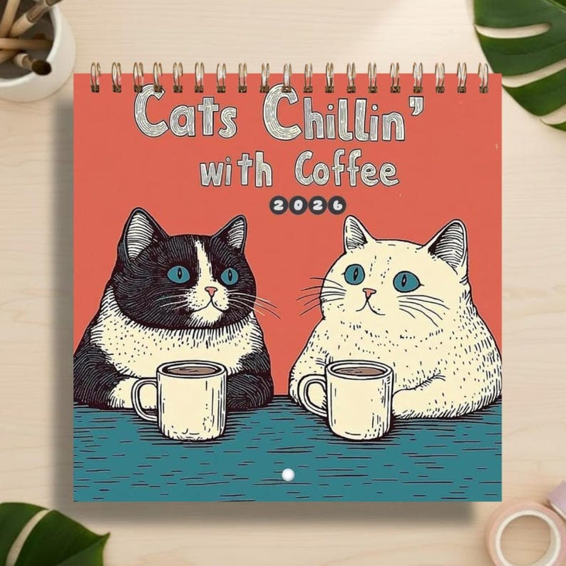 Cats Chillin Wall Calendar 2026, Coffee Cat Photos