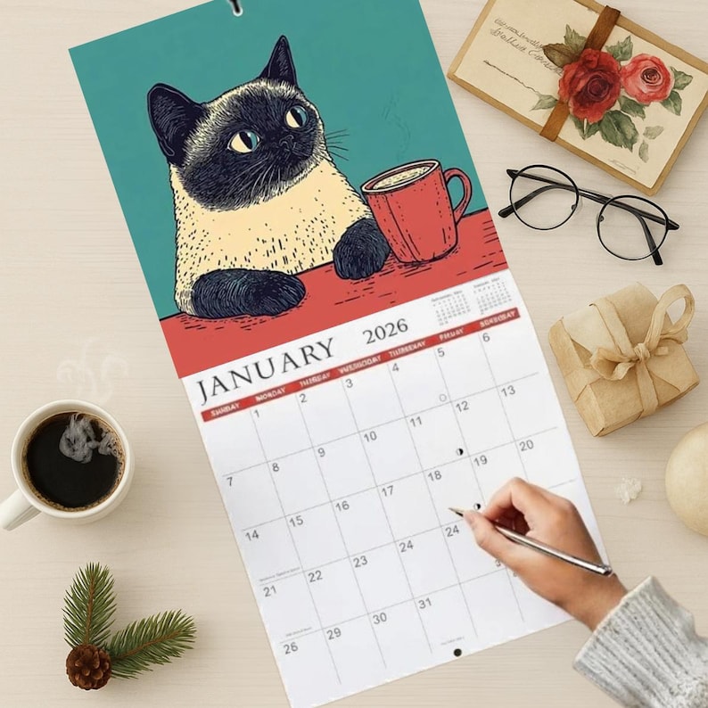Cats Chillin Wall Calendar 2026, Coffee Cat Photos