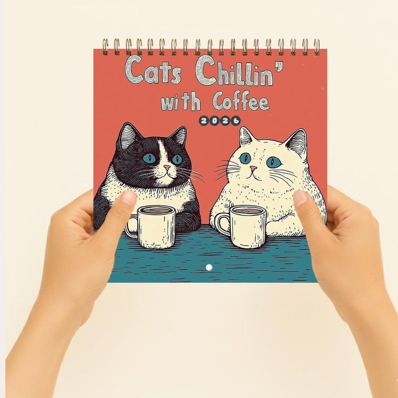 Cats Chillin Wall Calendar 2026, Coffee Cat Photos