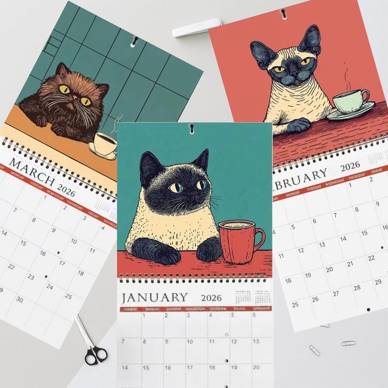 Cats Chillin Wall Calendar 2026, Coffee Cat Photos