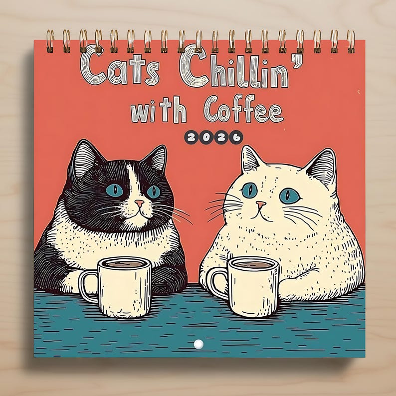 Cats Chillin Wall Calendar 2026, Coffee Cat Photos