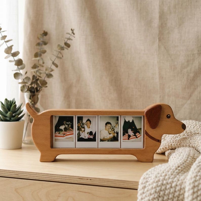 Wooden Dachshund Photo Frame 4 Slot Instax Mini Picture Holder