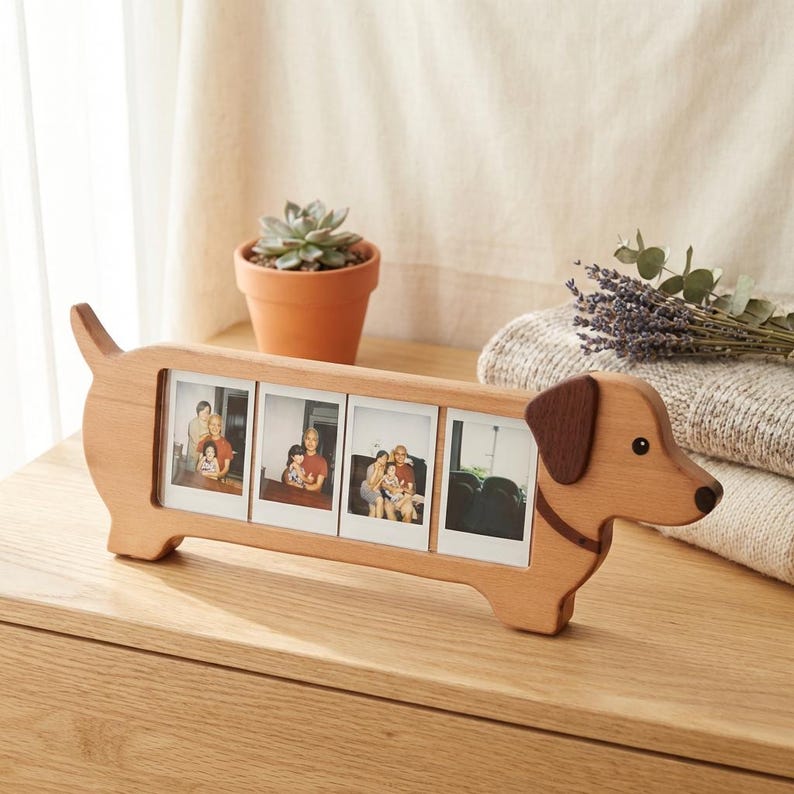 Wooden Dachshund Photo Frame 4 Slot Instax Mini Picture Holder