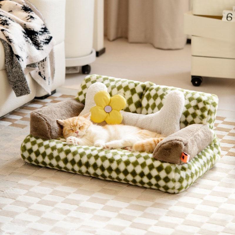 New Large Retro Diamond Grid Cat Bed Couch Sofa
