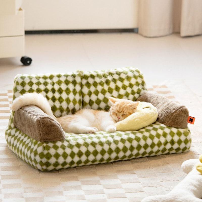 New Large Retro Diamond Grid Cat Bed Couch Sofa
