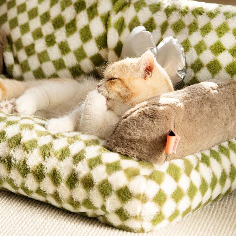 New Large Retro Diamond Grid Cat Bed Couch Sofa