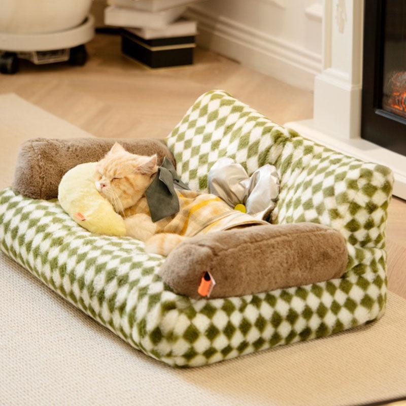 New Large Retro Diamond Grid Cat Bed Couch Sofa