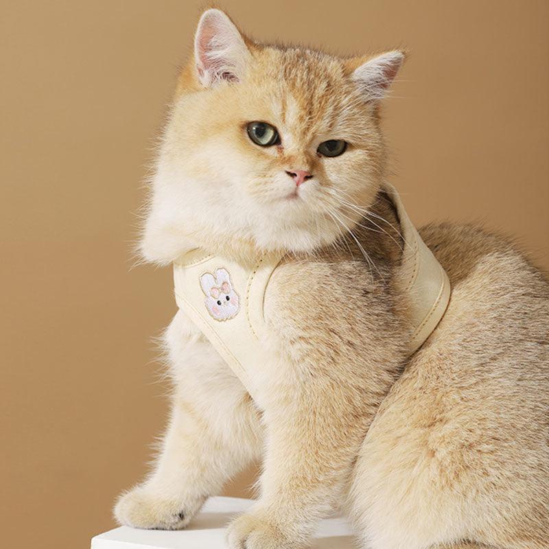 Cat Harness and Leash Set – Cute Rabbit Embroidered Adjustable Vest for Walking