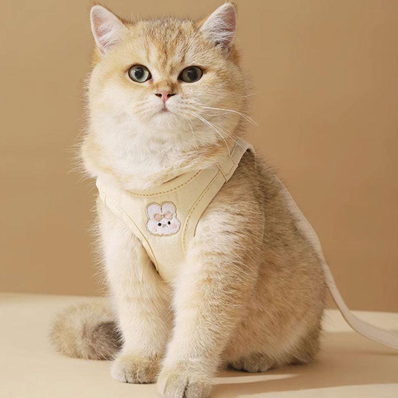 Cat Harness and Leash Set – Cute Rabbit Embroidered Adjustable Vest for Walking
