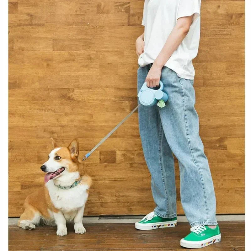 Multifunctional Retractable Dog Leash with LED Light & Poop Bag Dispenser