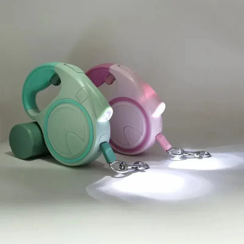 Multifunctional Retractable Dog Leash with LED Light & Poop Bag Dispenser